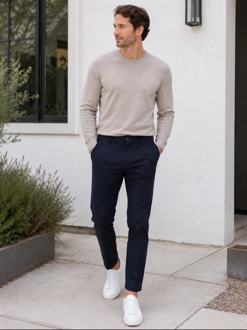 Uniqlo Men’s Navy Blue Straight Leg Cropped Ankle Trousers Pants Large